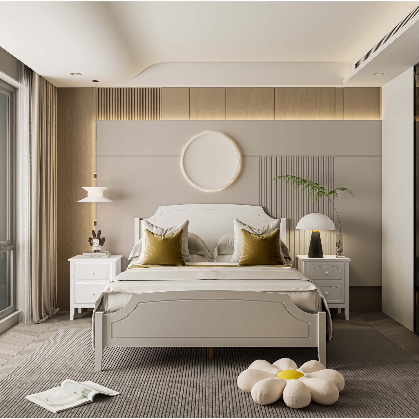 CASEMIOL Bed Frame with Elegant Arch-edged Headboard Footboard, Modern Wood Platform Bed Bedroom Furniture, No Box Spring Needed, Easy Assembly, Minimalist Roman Style, White