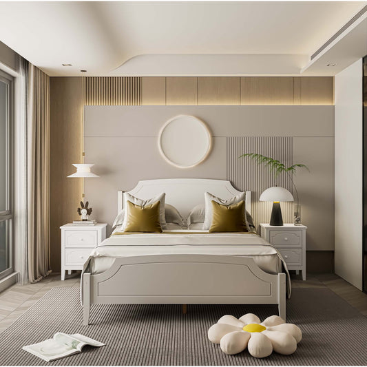 CASEMIOL Bed Frame with Elegant Arch-edged Headboard Footboard, Modern Wood Platform Bed Bedroom Furniture, No Box Spring Needed, Easy Assembly, Minimalist Roman Style, White