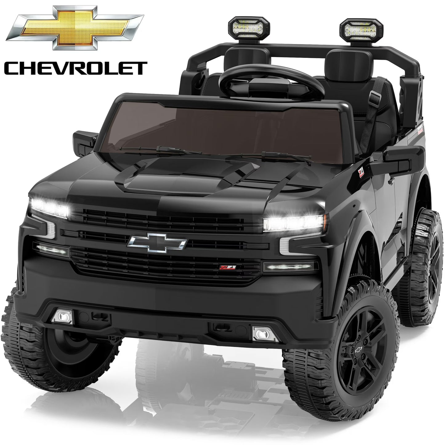 Chevrolet 24V Electric Ride on Car for Kids, 2 Seater Ride on Toys for Toddlers with Remote Control, Battery Powered Car with Bluetooth LED Light, Gift for Boys Girls 3-8