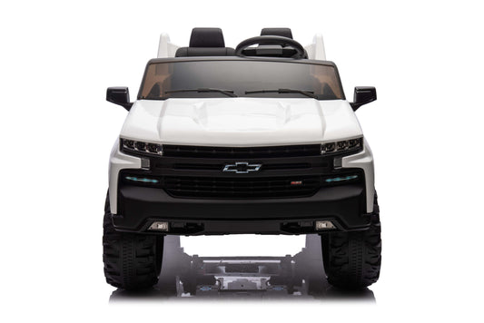 24V Chevy Silverado Ride On Truck, Real 2-Seater Kids' Electric Vehicles Battery Powered with HIGH Speed Mode (5 MPH) & Parent Remote Control, Storage Space, LED Lights, for Boys Girls 3-8, White