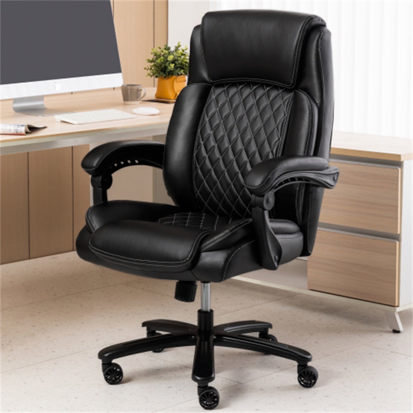 Ergonomic Office Chair with 30° Back Tilt & Lumbar Support, Bonded Leather Computer Chair, Big and Tall Mesh Executive Office Chair, Home Office Desk Chairs Weight Capacity 400 lbs for Adults
