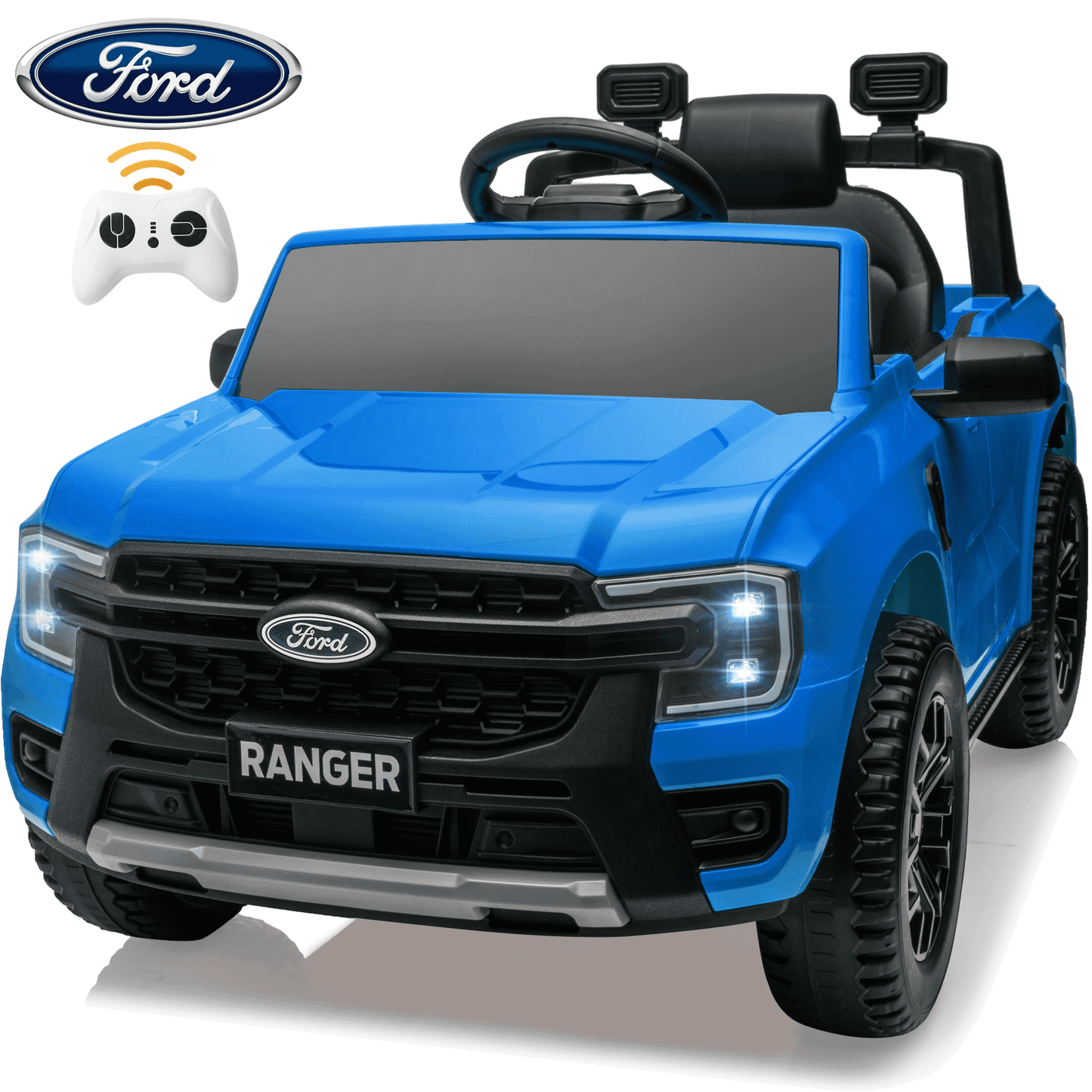Ford Ride on Toys Cars for Kids, 12V Ford Ranger Powered Ride on Truck Car with Remote Control, Electric Car for Toddler Boy Girl 3-5 w/Music/Bluetooth/USB/Key/Safety Belt, Black
