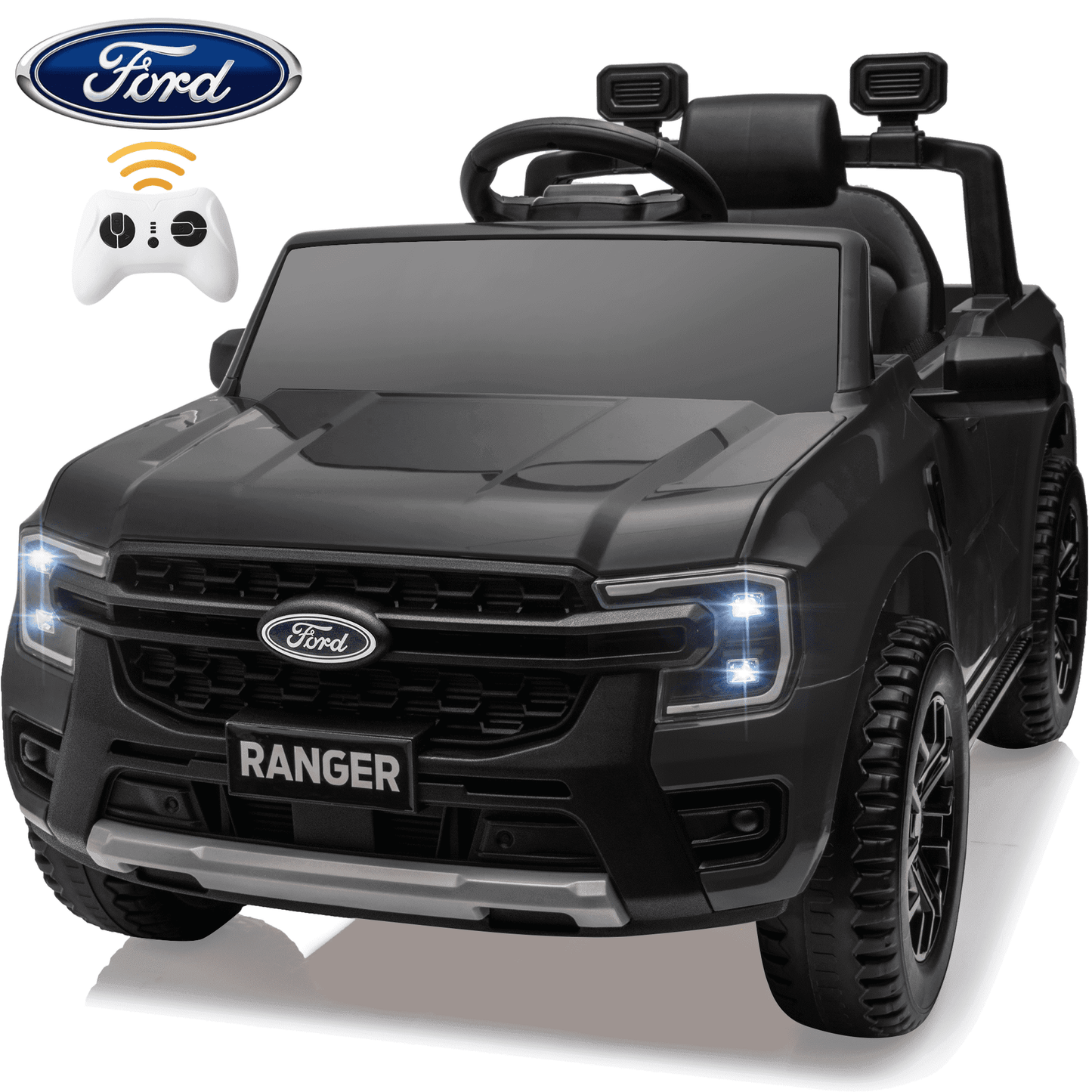 Ford Ride on Toys Cars for Kids, 12V Ford Ranger Powered Ride on Truck Car with Remote Control, Electric Car for Toddler Boy Girl 3-5 w/Music/Bluetooth/USB/Key/Safety Belt, Black