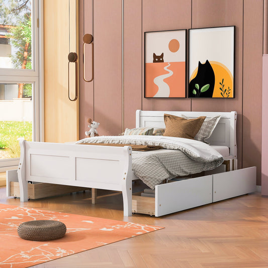 Full Size Platform Bed Frame with 4 Storage Drawers, Modern Wood Platform Bed with Headboard and Footboard Full Size for Kids Teens Adults Bedroom, No Box Spring Needed, Easy Assembly