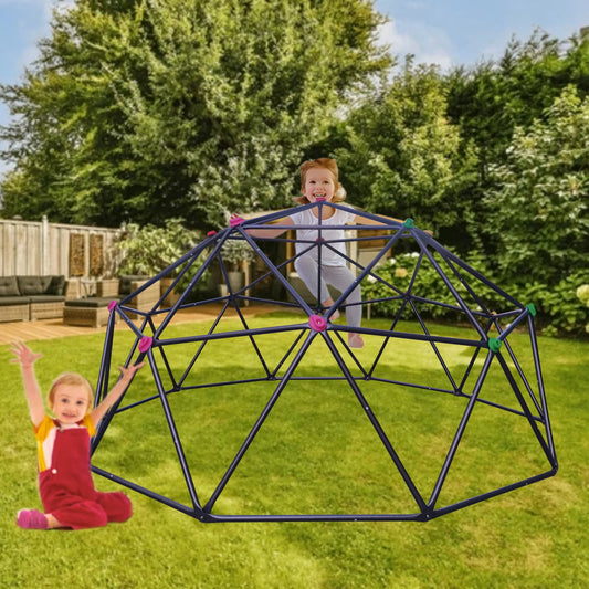 Kid's Climbing Dome with Ten Sided, 10FT Metal Frame Dome Climber for Kids Outdoor Play Equipment, Kids Jungle Gym with Colorful Climbing Stones for Playground, Easy Assembly, Gift for Kids