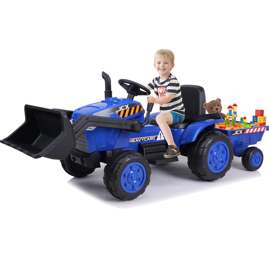 Kids Ride on Tractor with Trailer Toy Cars, 12V Battery Powered Ride on Excavator Bulldozer with Remote Control, Ride on Construction Truck w/Music/Digging Fun/Headlights for 3-5 Boys Girls, Yellow