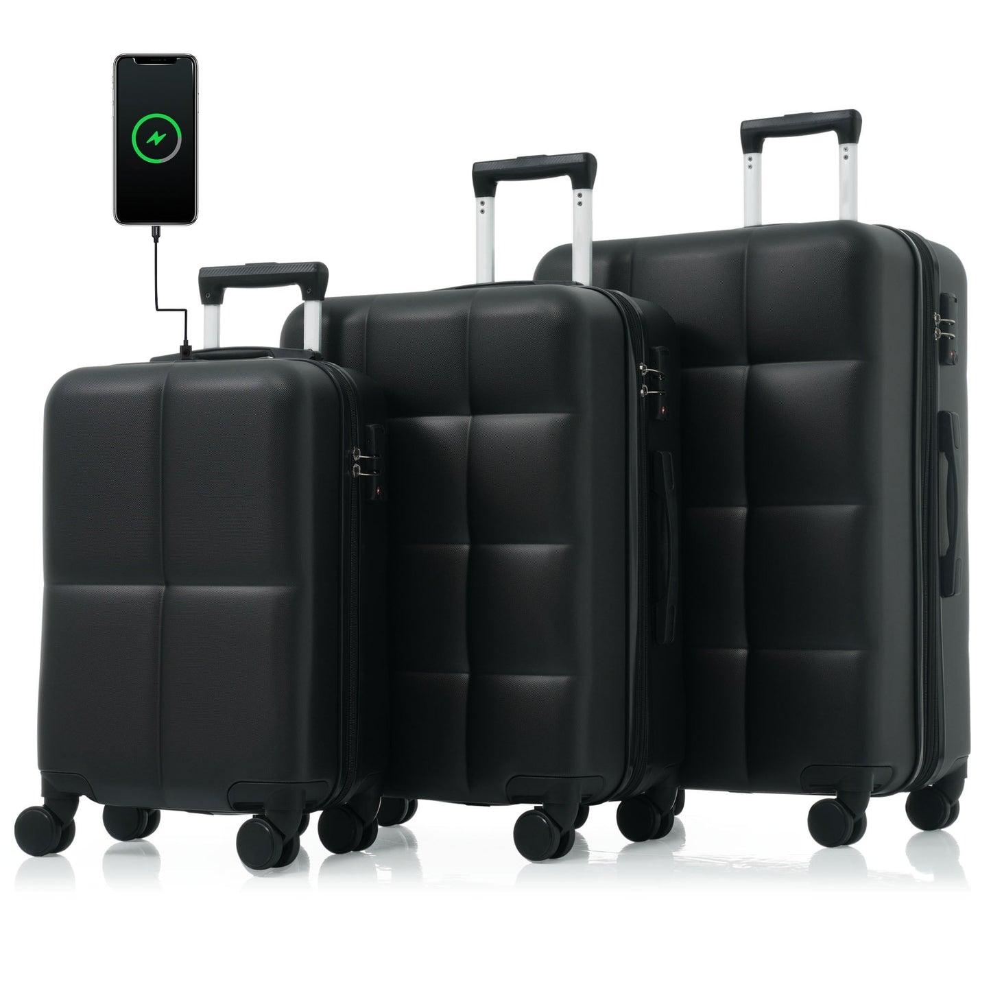 Luggage Sets 3 Piece, 20" Carry on Luggage Sets with USB Port, 24" Hardshell Suitcase Sets with Spinner Wheels, TSA Lock, Cup Holder, Hooks, 28" Expandable Lightweight Checked Luggage Set