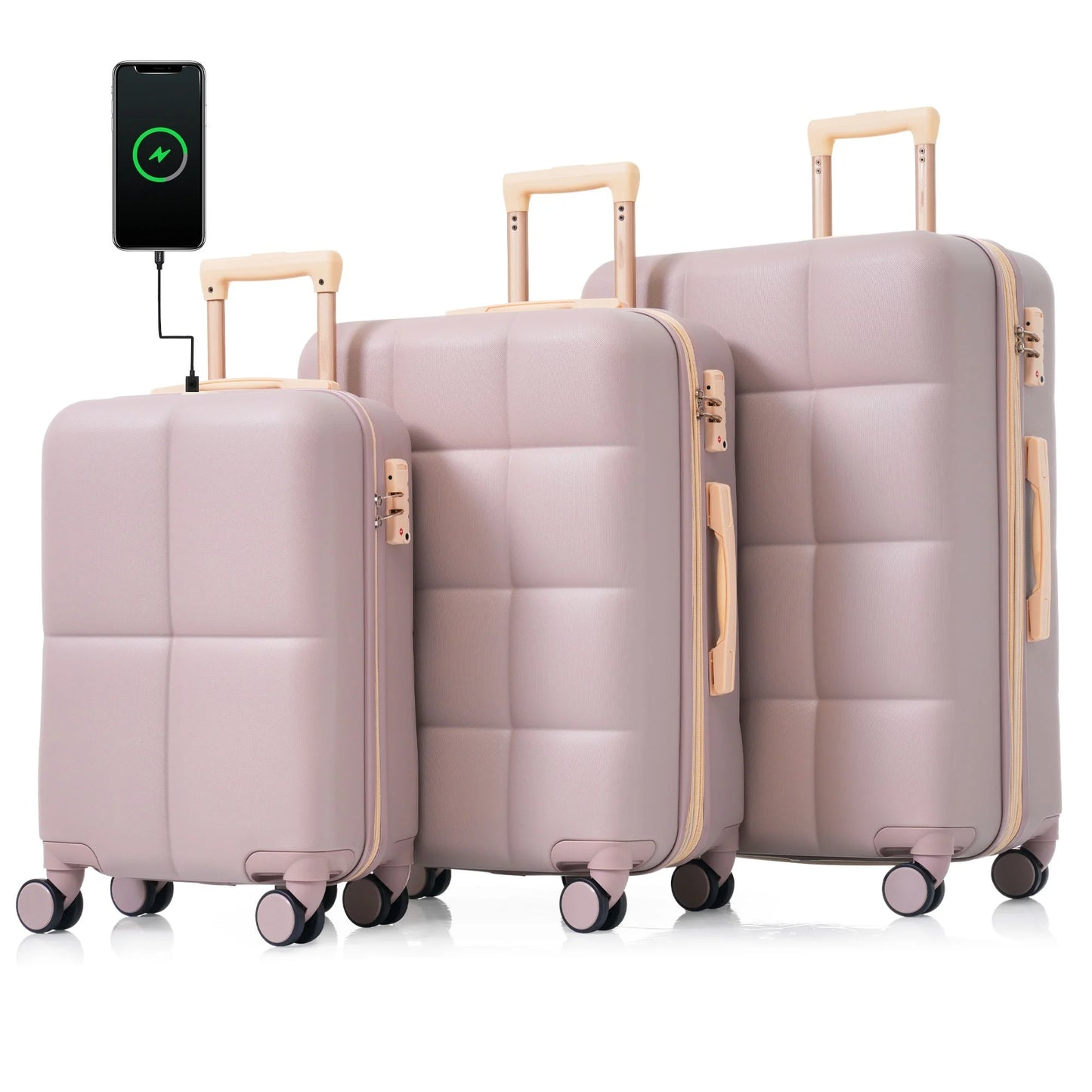 Luggage Sets 3 Piece, 20" Carry on Luggage Sets with USB Port, 24" Hardshell Suitcase Sets with Spinner Wheels, TSA Lock, Cup Holder, Hooks, 28" Expandable Lightweight Checked Luggage Set