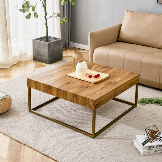 Modern Coffee Table, Retro Farmhouse Rectangular Center Cocktail Table with MDF Desktop Metal Legs, Sofa Side Table for Restaurants and Living Rooms, 31.5" Brown