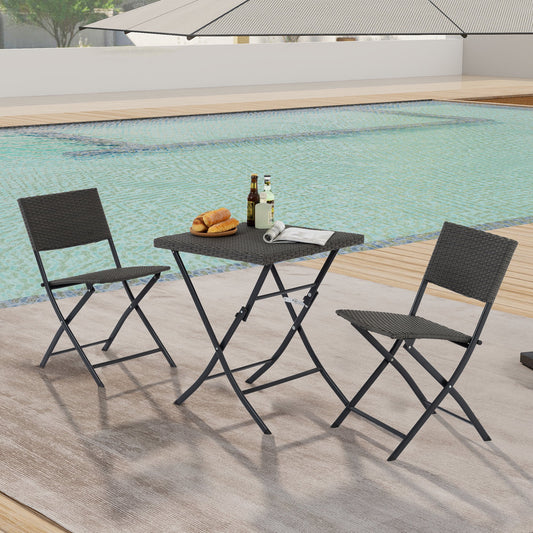 Outdoor Patio Furniture Set 3 Piece, Wicker Patio Table and Chairs Set with Folding Table and Chairs, All Weather Patio Conversation Sets Bistro Set with Foot Pads and Safety Catch for Backyard, Gray