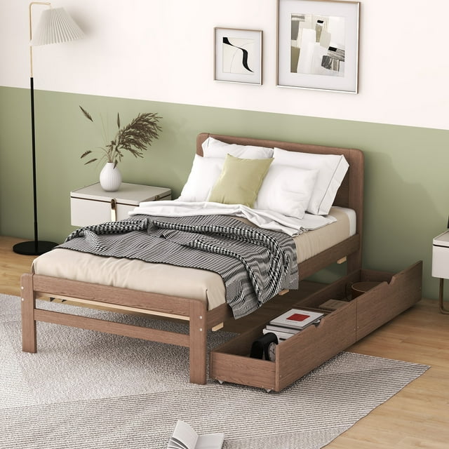 Platform Bed Frame with Storage Drawers, Twin Size Wood Bed Frame With Headboard No Box Spring Needed for Boys Teen Bedroom Furniture, Modern Platform Bed Frame Concise Style, Easy Assembly