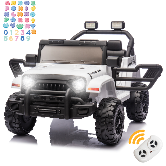 CASEMIOL 12V Kids Ride on Truck, Power Car Wheels with Parent Remote Control, Electric Car with Bluetooth, MP3, USB, Perfect Ride on Toys for Kids Aged 3-5, White