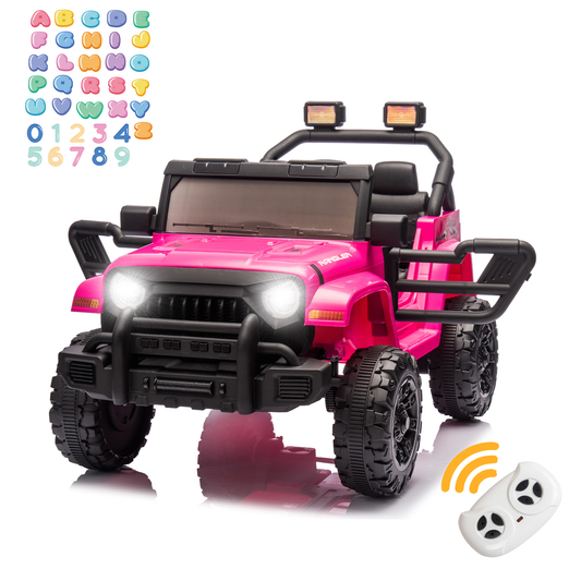 CASEMIOL 12V Kids Ride on Truck, Power Car Wheels with Parent Remote Control, Electric Car with Bluetooth, MP3, USB, Perfect Ride on Toys for Kids Aged 3-5, Pink