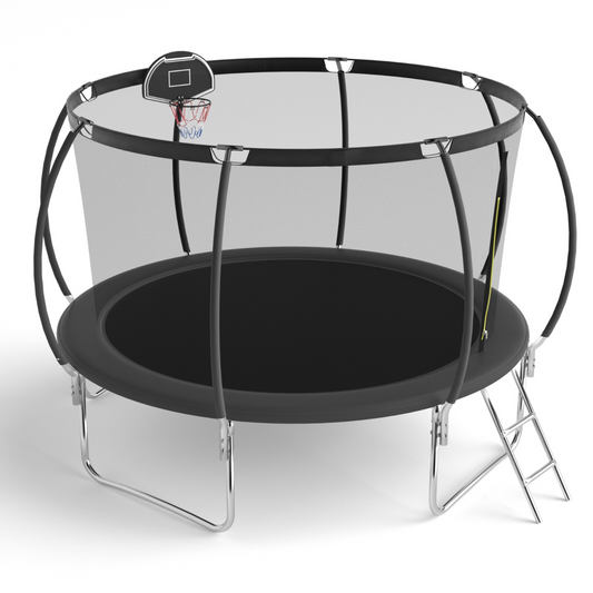 CASEMIOL 12ft Trampoline with Basketball Hoop, Trampoline Outdoor Indoor with Enclosure Net & Ladder, Recreational Trampolines for Kids and Adults(3-4 Users), 1000lbs Capacity