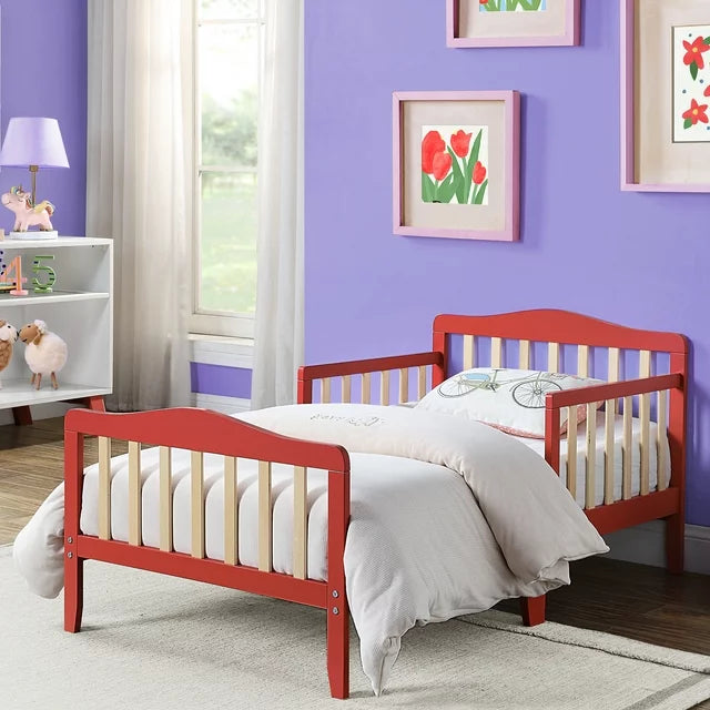 Toddler Bed Coral/Natural, Sesslife Wood Toddler Bed frame for Boys Girls, Platform Bed with Safety Side Rails, Headboard, Kids Bed No Box Spring Needed, Modern Toddler Furniture for Toddler Room