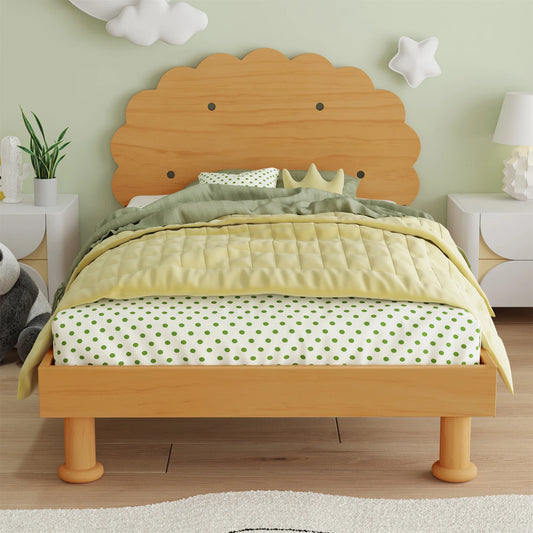 Twin Bed Frame with Cookie-Shaped Headboard for Kids, Adjustable Platform Bed Frame, Solid Wood Bed Frame with Sturdy Construction, No Box Spring Needed, Modern Bed Frame for Bedroom, Walnut