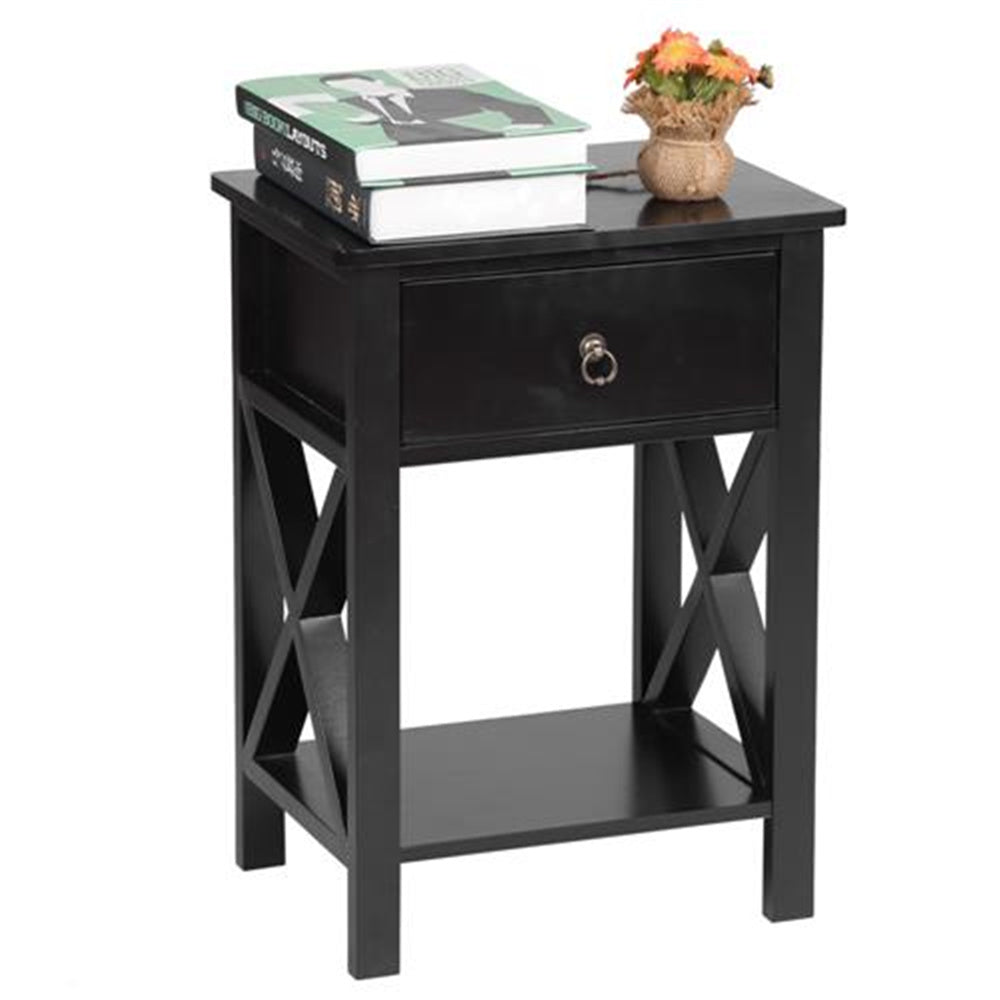 Nightstand for Bedroom, CASEMIOL Wood End Table with Storage, Modern Narrow Side Table with Drawer, Storage Shelf, Modern Night Stand Rustic Bedside Table for Living Room, Sofa Couch, Black