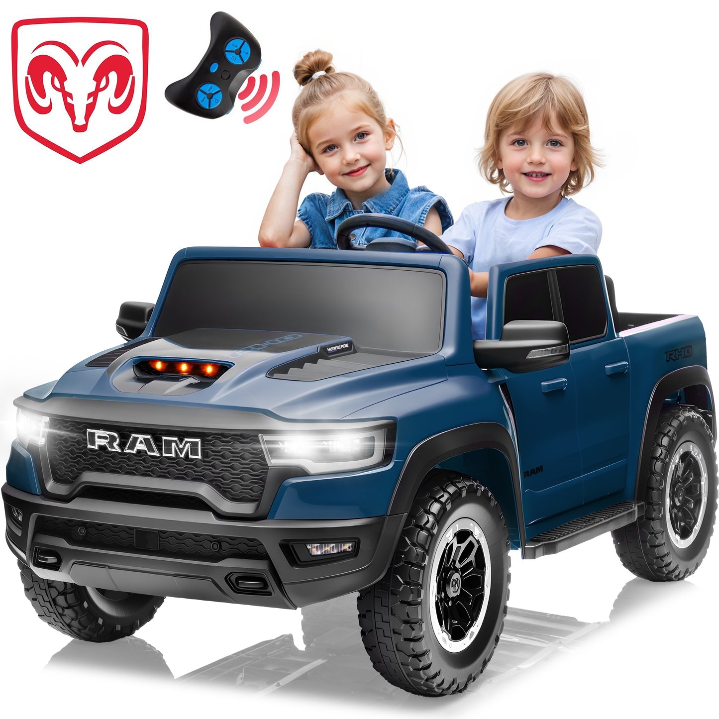 RAM 1500 RHO 2-Seater 24V Big Kids Ride on Truck Car with Remote Control, Battery Powered Toys w/ Spring Suspension for Kids Girl, Power Electric Vehicles, Bluetooth, LED, Gift for Chirstmas