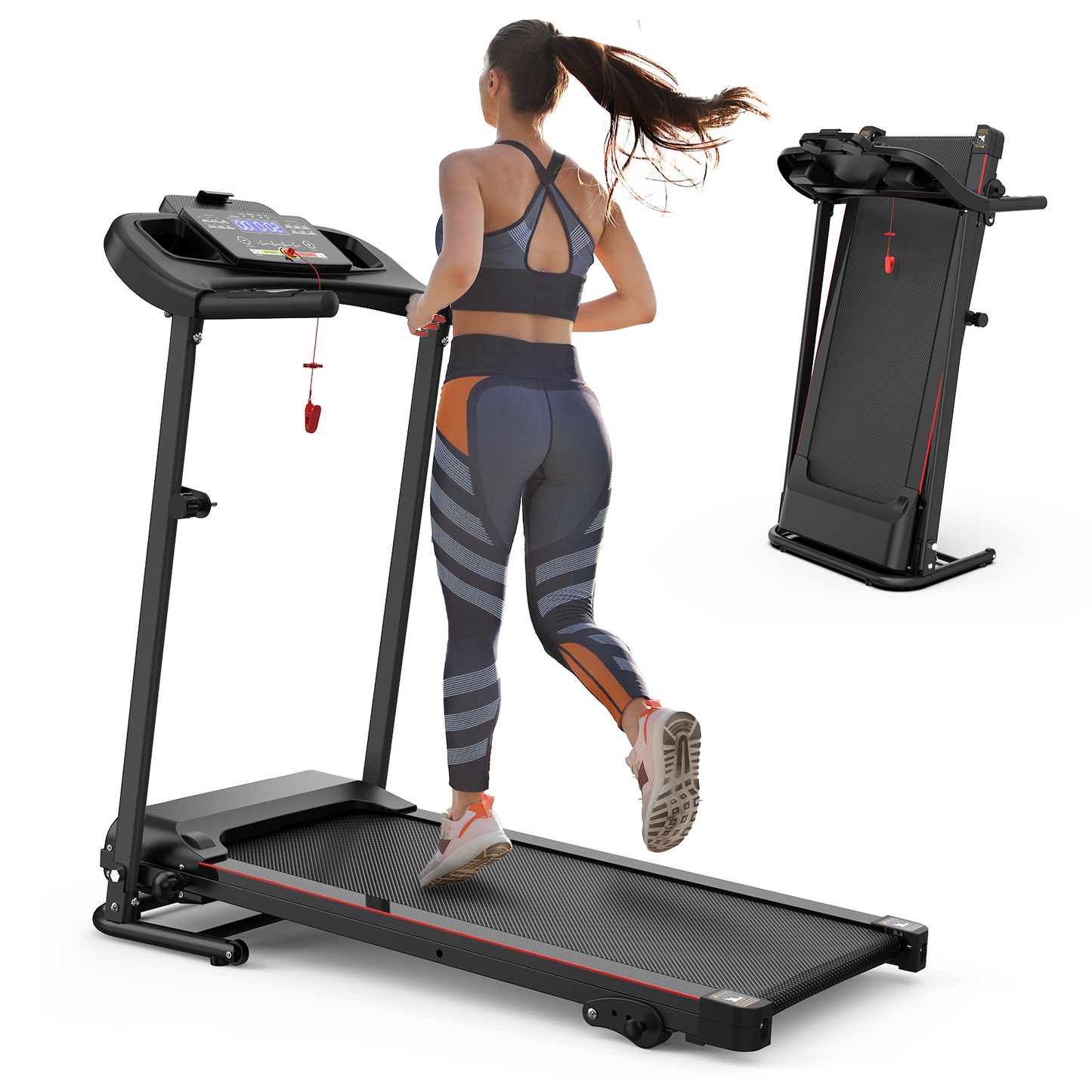 Treadmills for Home, 2.5HP Folding Treadmill with Incline, Portable Foldable Electric Treadmill with Handles, Bluetooth, Heart Rate Monitor, 0.5-7.5MPH, LCD Displays, 265 lbs Capacity