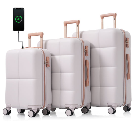 CASEMIOL Luggage Sets of 3, Large Suitcases with Wheel, Spinner Wheel Suitcases, Expandable Hardside Luggage with TSA Lock, Light Weight Luggage with USB Port, 3PC Trunk with Adjustable Handle