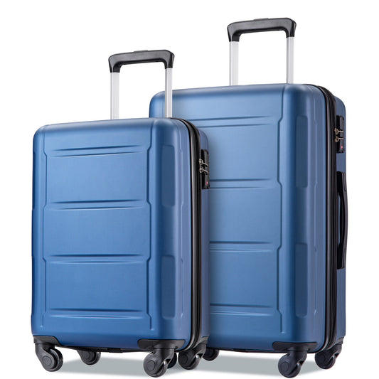 Hardside Luggage Sets 2 Piece, 20" Travel Suitcase Set with Mute Spinner Wheels, Carry on Luggage Set with TSA Lock for Airplane, 24" Expandable Lightweight Luggage Sets, Checked Luggage Set, Blue