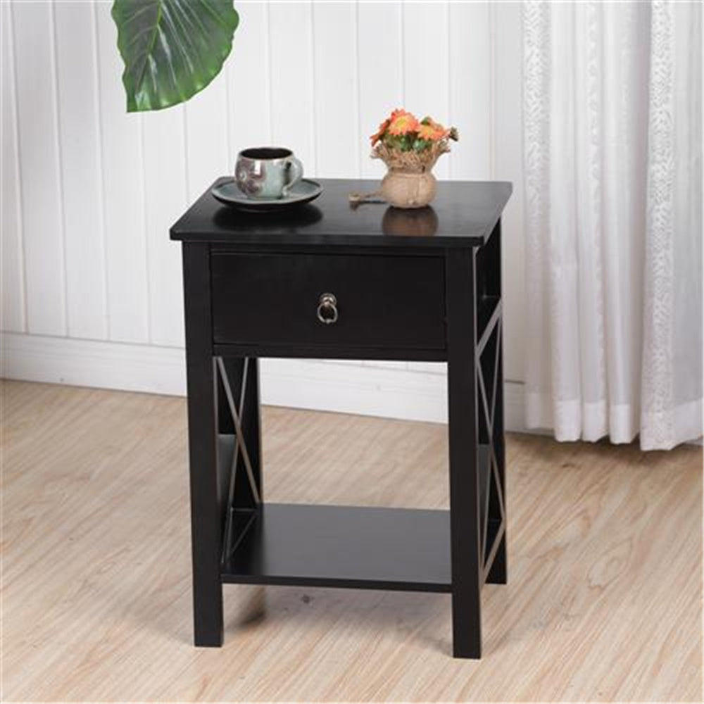 Nightstand for Bedroom, CASEMIOL Wood End Table with Storage, Modern Narrow Side Table with Drawer, Storage Shelf, Modern Night Stand Rustic Bedside Table for Living Room, Sofa Couch, Black