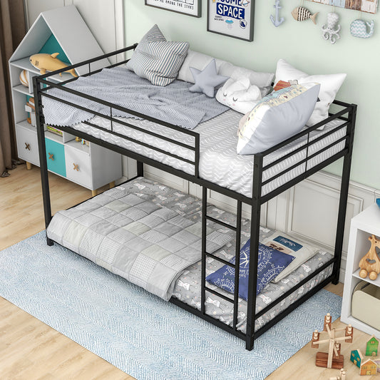 Metal Bunk Bed Twin over Twin, Heavy Duty Bunk Beds Frame with Stairs & Full-Length Guardrail for Adults Teens Girls, Space-Saving, No Box Spring Needed, Black