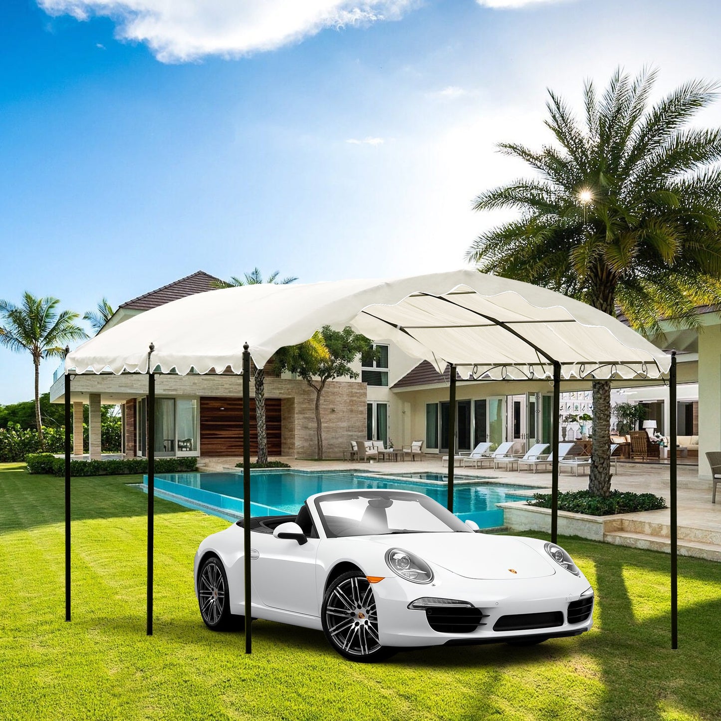 13x10 FT Carport Shelter Garage Tent, CASEMIOL Carport Heavy Duty Car Canopy with Included Anchor Kit, Portable Outdoor Storage Shelter for Patio, Backyard, Lawns, Parties, White