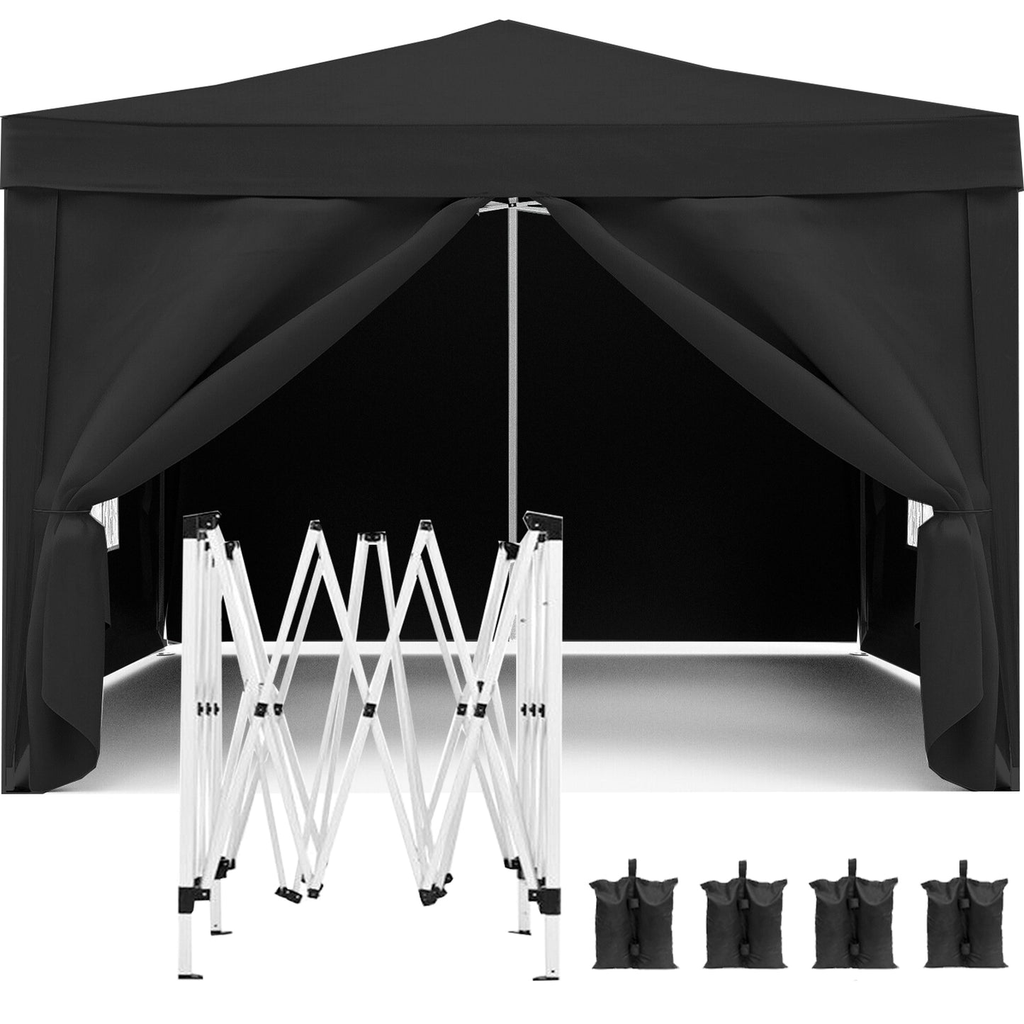 10x10 Pop Up Canopy with 4 Sidewalls, EZ Pop Up Canopy Tent for Parties, Beach, Camping, Wedding, Patio, UPF 50+, Waterproof, 4pcs Weight Bag and Carry Bag, Black