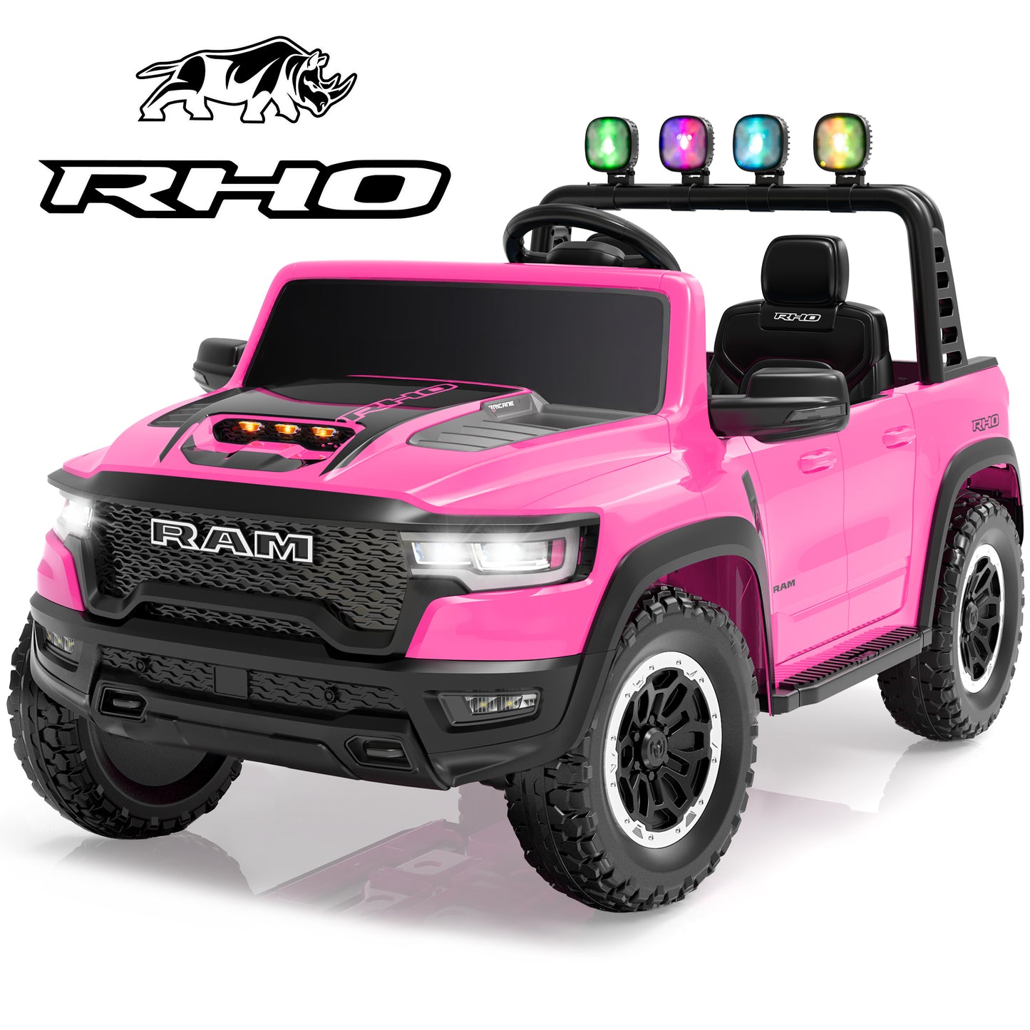 24V Ride On Car Toys with Remote Control, Licensed RAM 1500 Electric Car for Kids with 2 Seater, Power Ride On Truck with 4 Wheels Suspension, Bluetooth, MP3, Toddler Car for Boys Girls 3+