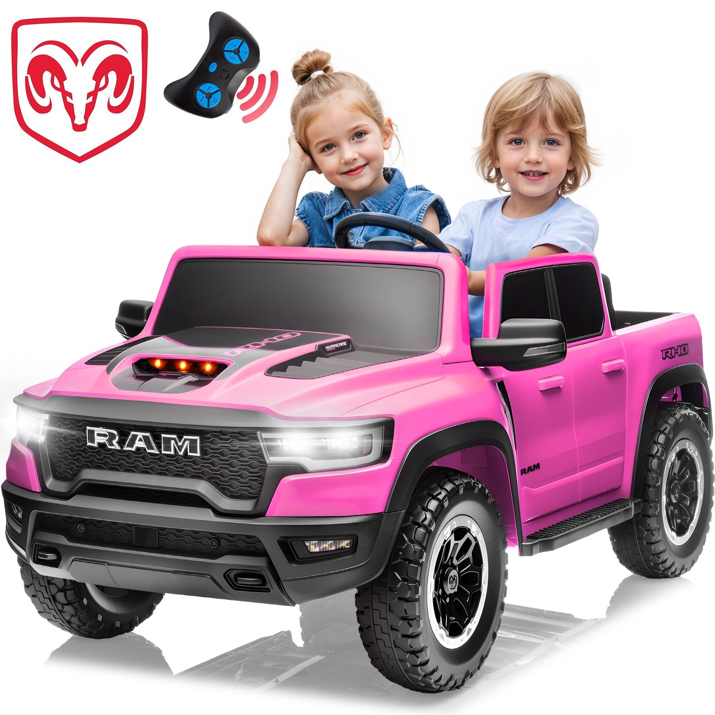 RAM 1500 RHO 2-Seater 24V Big Kids Ride on Truck Car with Remote Control, Battery Powered Toys w/ Spring Suspension for Kids Girl, Power Electric Vehicles, Bluetooth, LED, Gift for Chirstmas