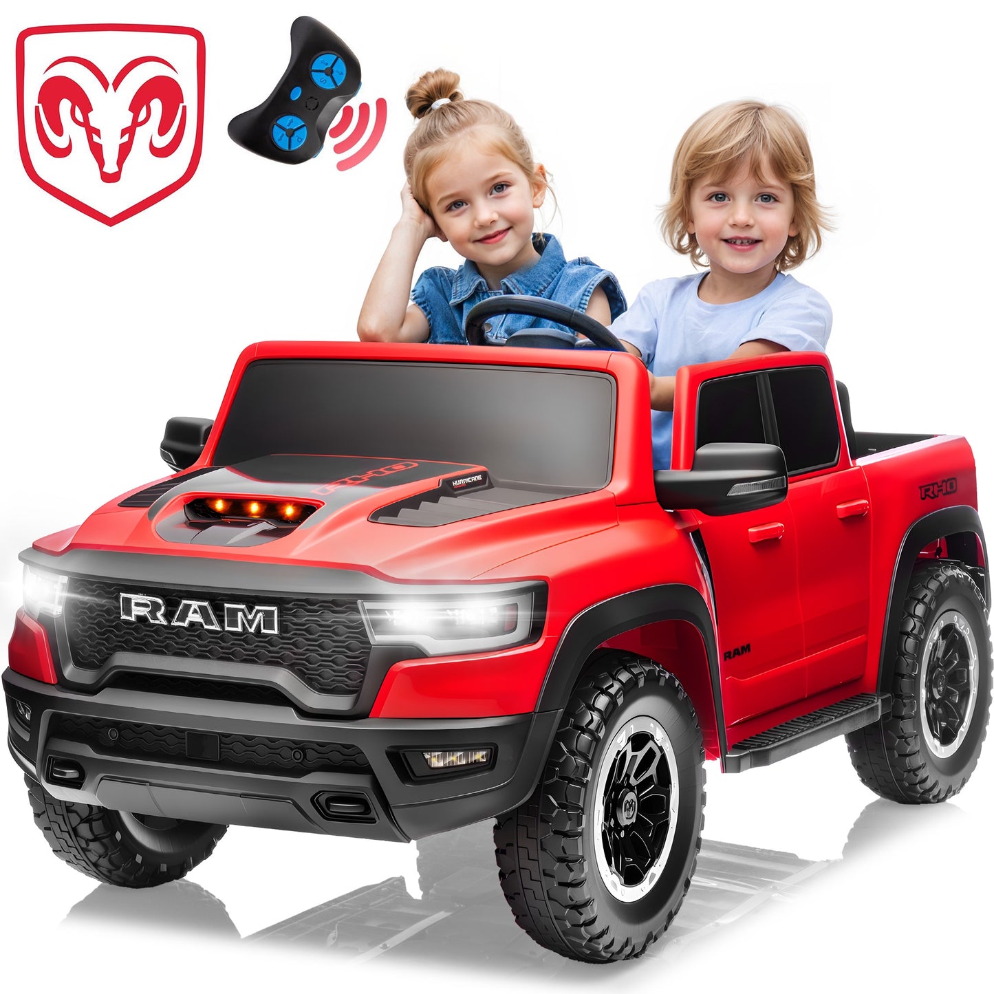 RAM 1500 RHO 2-Seater 24V Big Kids Ride on Truck Car with Remote Control, Battery Powered Toys w/ Spring Suspension for Kids Girl, Power Electric Vehicles, Bluetooth, LED, Gift for Chirstmas