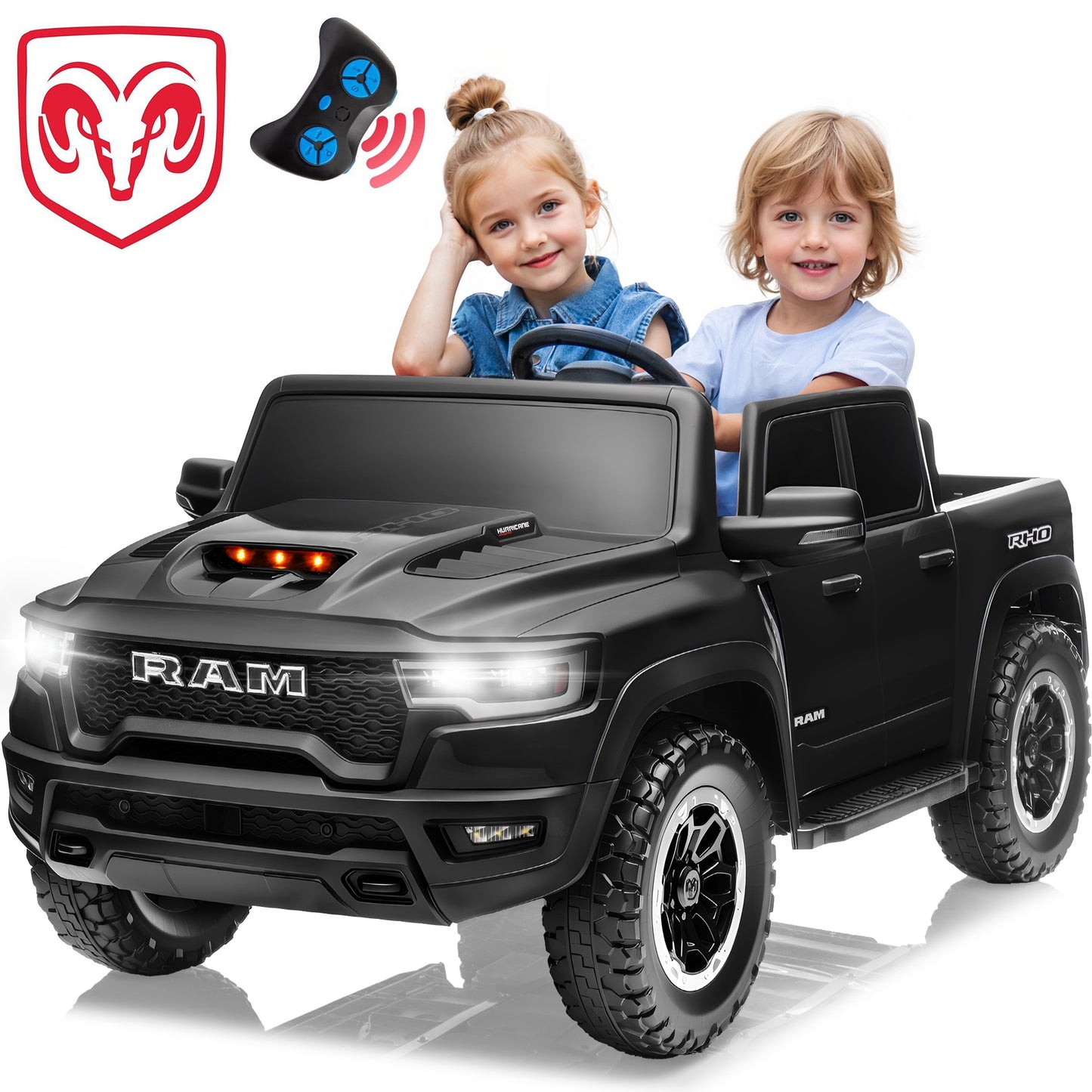 RAM 1500 RHO 2-Seater 24V Big Kids Ride on Truck Car with Remote Control, Battery Powered Toys w/ Spring Suspension for Kids Girl, Power Electric Vehicles, Bluetooth, LED, Gift for Chirstmas
