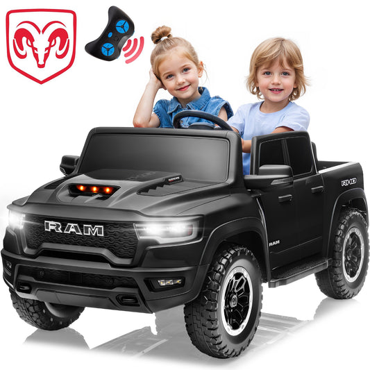 RAM 1500 RHO 2-Seater 24V Big Kids Ride on Truck Car with Remote Control, Battery Powered Toys w/ Spring Suspension for Kids Girl, Power Electric Vehicles, Bluetooth, LED, Gift for Chirstmas