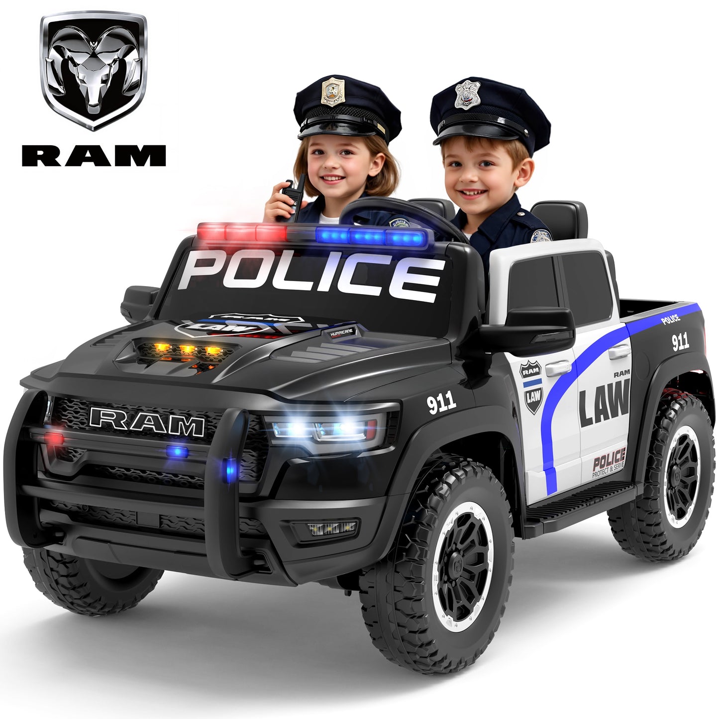 RAM 1500 RHO 2-Seater 24V Big Kids Ride on Truck Car with Remote Control, Battery Powered Toys w/ Spring Suspension for Kids Girl, Power Electric Vehicles, Bluetooth, LED, Gift for Chirstmas