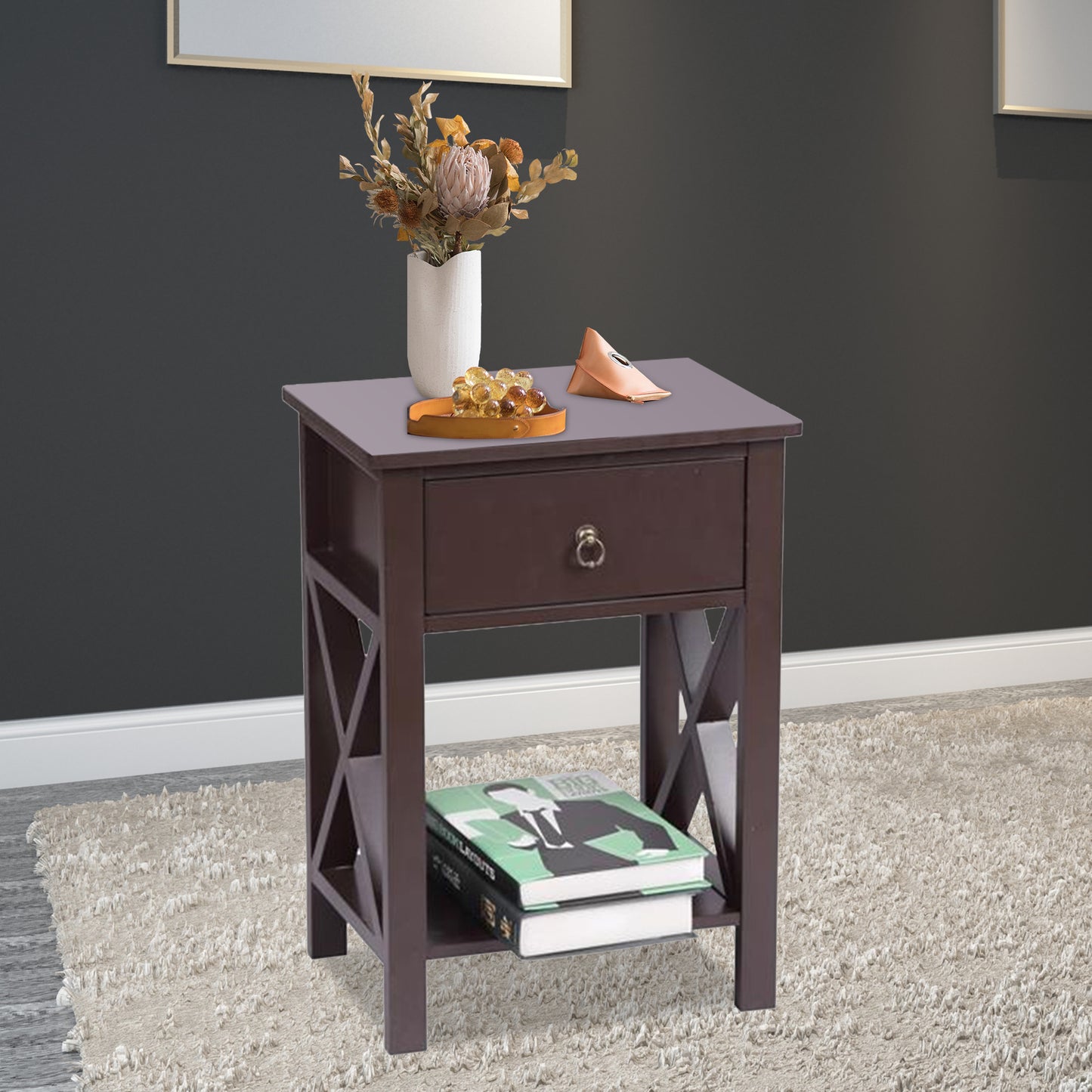 Nightstand for Bedroom, CASEMIOL Wood End Table with Storage, Modern Narrow Side Table with Drawer, Storage Shelf, Modern Night Stand Rustic Bedside Table for Living Room, Sofa Couch, Black